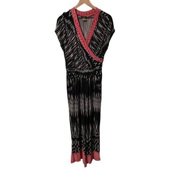 Cocomo Size Large Black & White Ikat Print Jumpsuit With Red Accents #K-4-75-0 - Picture 1 of 7